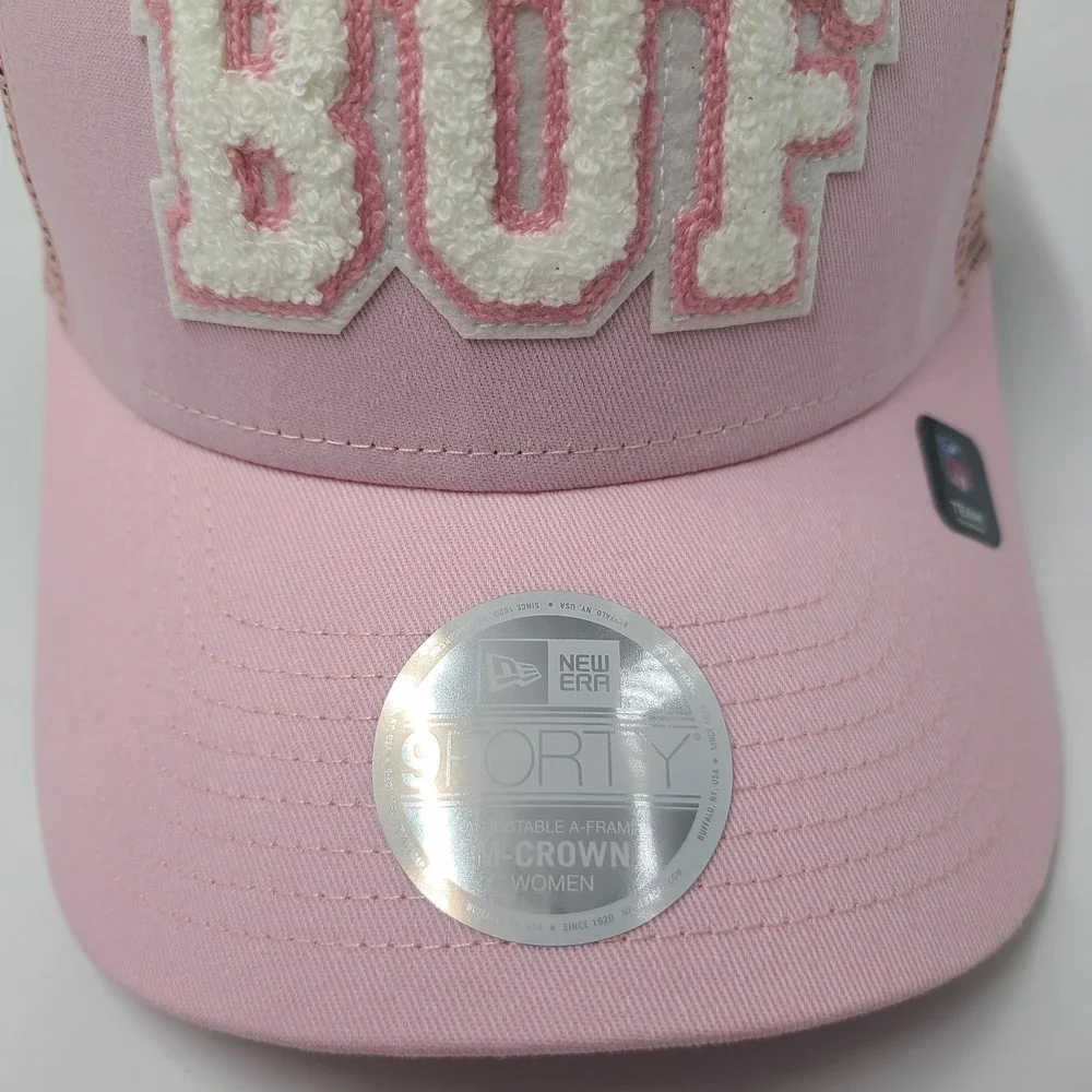 Women Buffalo Bills Hat Snapback Trucker Mesh New Era 9Forty Pink White M-Crown